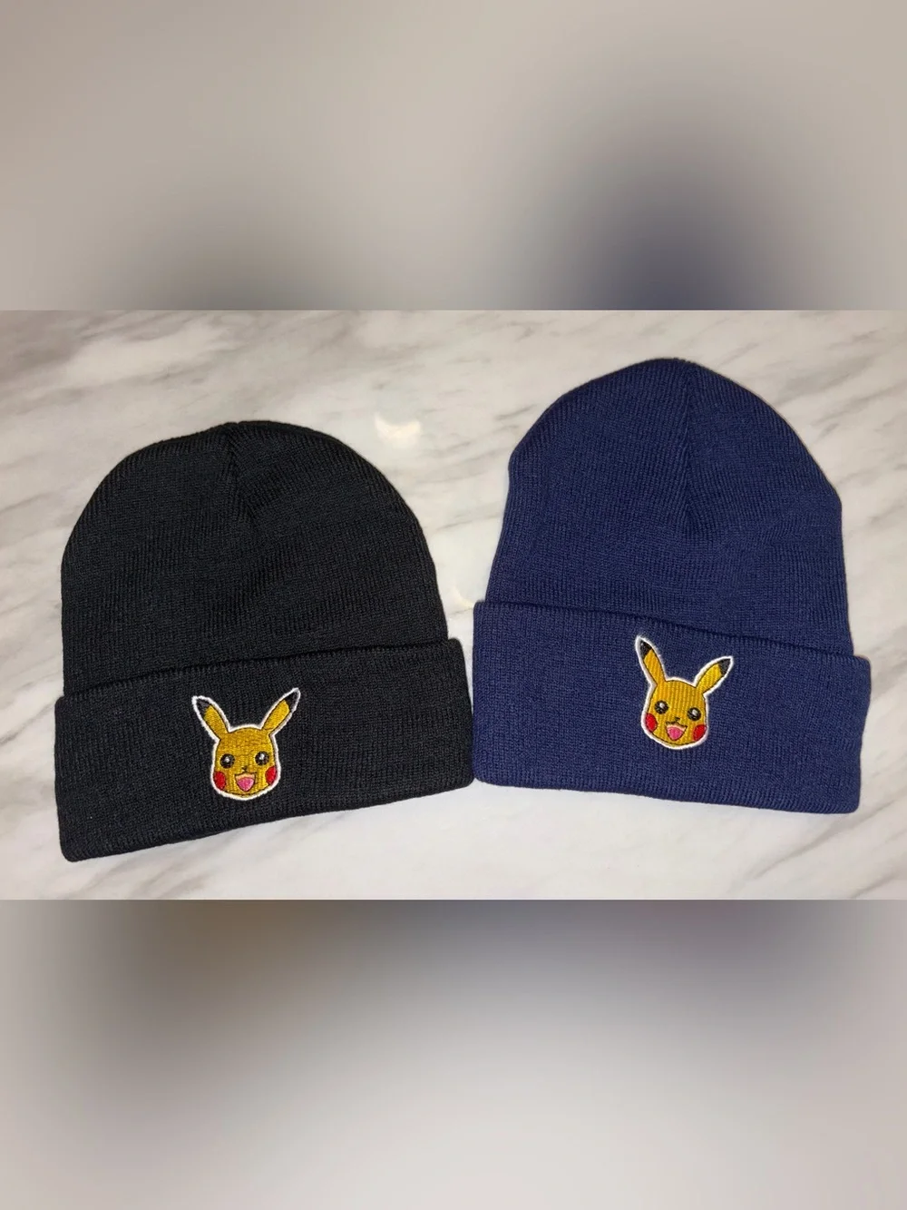 NWOT Pokémon Pikachu Beanie Set of 2 Black Blue Knit Winter Hats Kids Youth